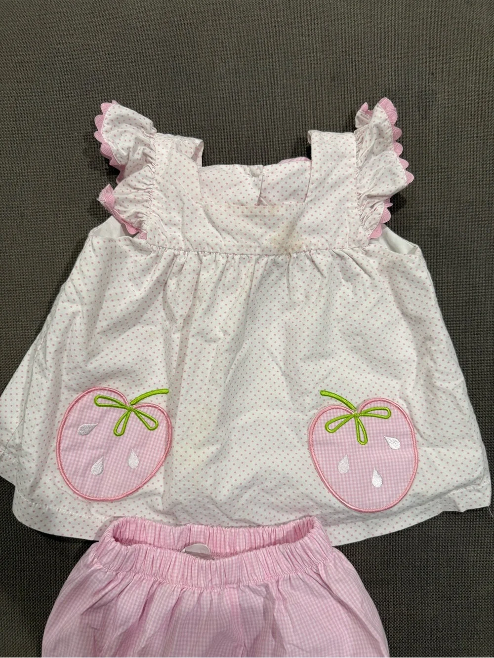 Girls Pink Strawberry Appliqué Two-Piece Set